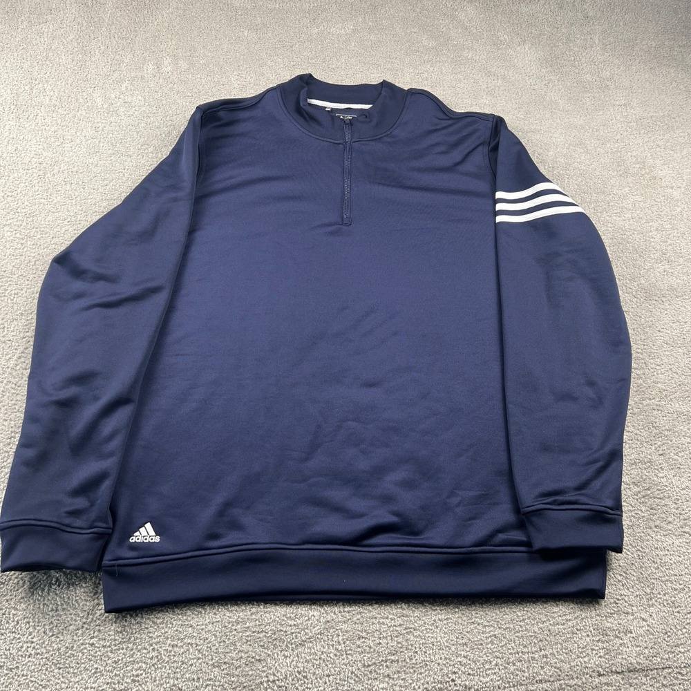 Adidas Quarter Zip Pullover Mens XL Navy‎ Blue Excellent 3 Stripe Performance